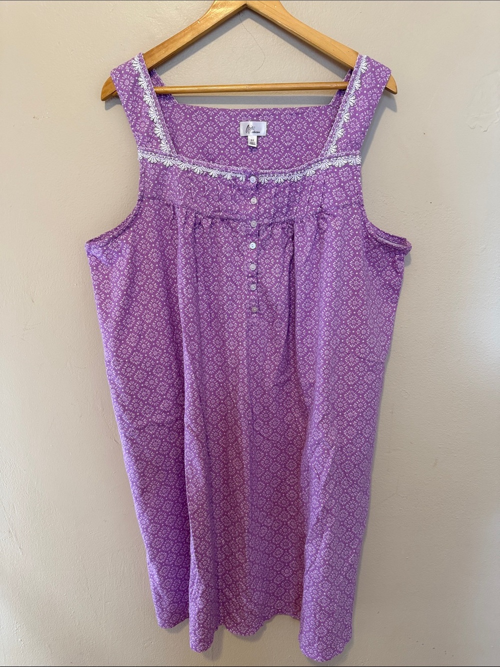 Aria Lavender Purple Printed Cotton Chemise with White Lace Trim